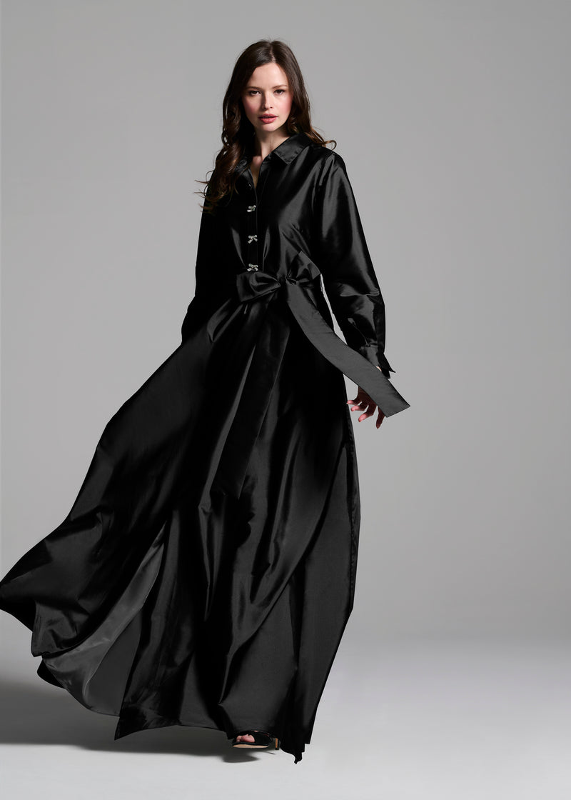 Taffeta Aline Gown With Crystal Buttons Black