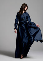 TAFFETA ALINE GOWN WITH CRYSTAL BUTTONS SILVER