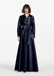 TAFFETA ALINE GOWN WITH CRYSTAL BUTTONS SILVER