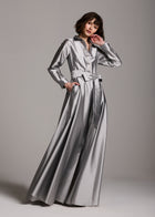 TAFFETA ALINE GOWN WITH CRYSTAL BUTTONS SILVER
