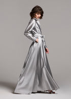 TAFFETA ALINE GOWN WITH CRYSTAL BUTTONS SILVER