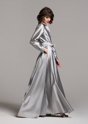 TAFFETA ALINE GOWN WITH CRYSTAL BUTTONS SILVER
