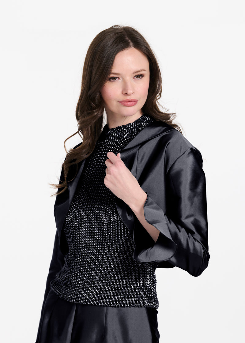 TAFFETA RUFFLE BOLERO BLACK