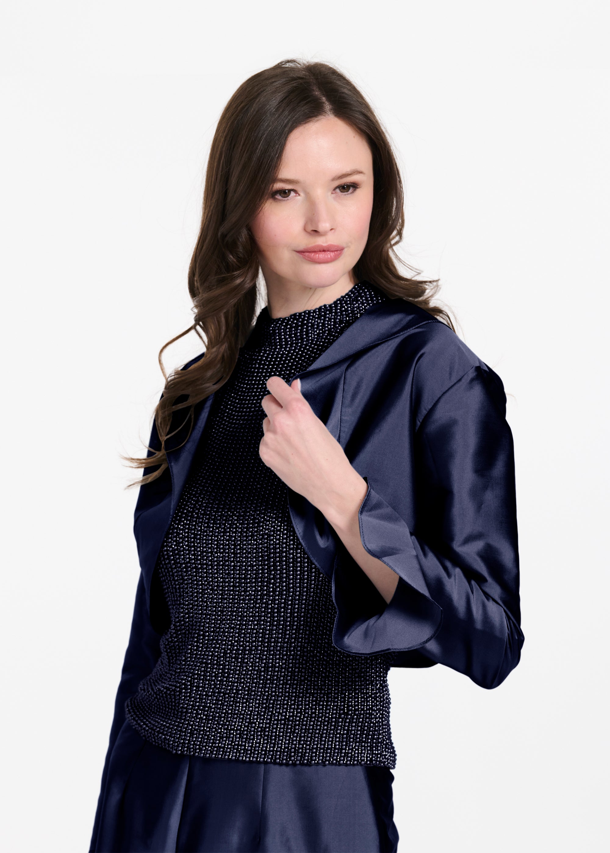 TAFFETA RUFFLE BOLERO NAVY