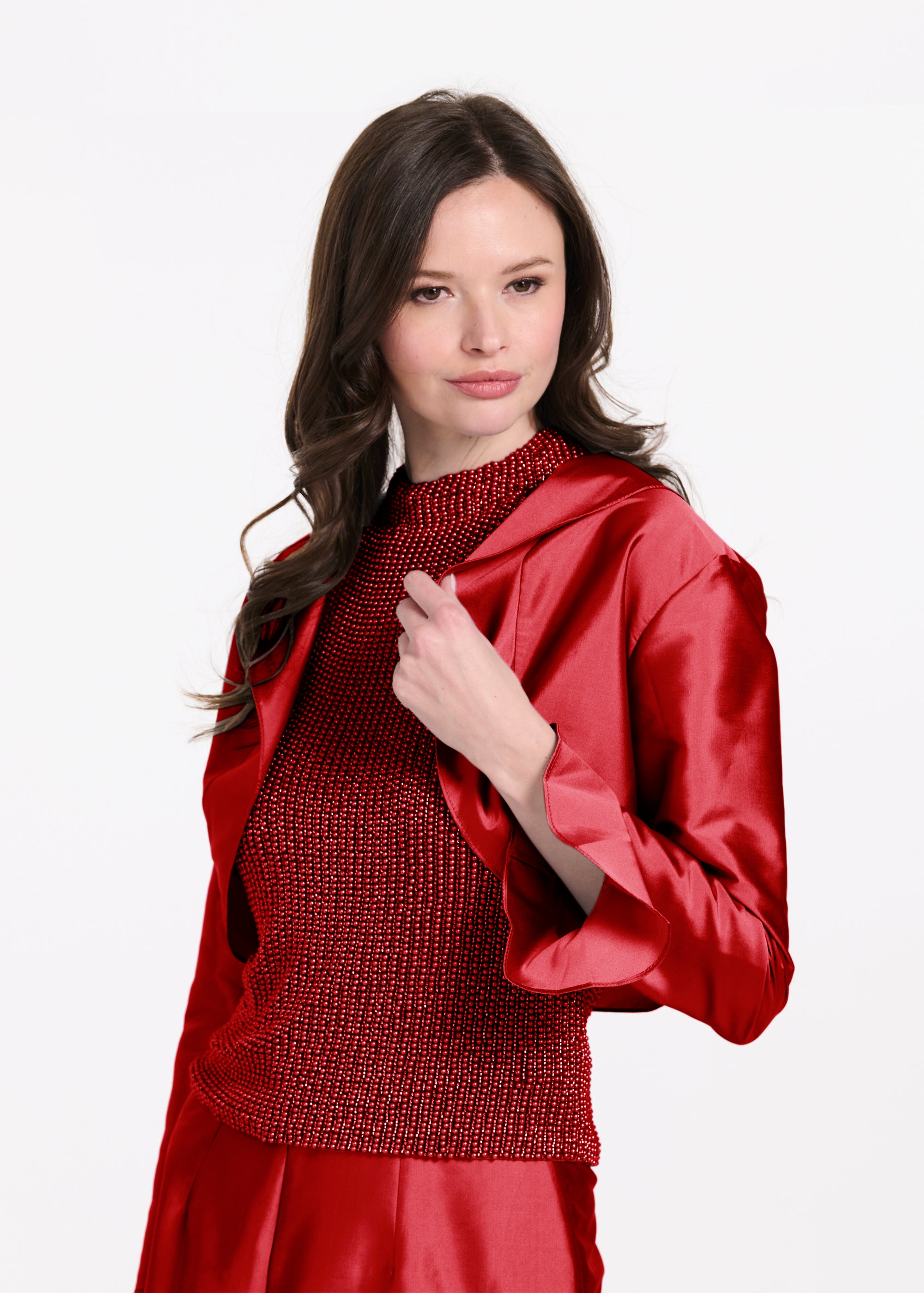 TAFFETA RUFFLE BOLERO NAVY