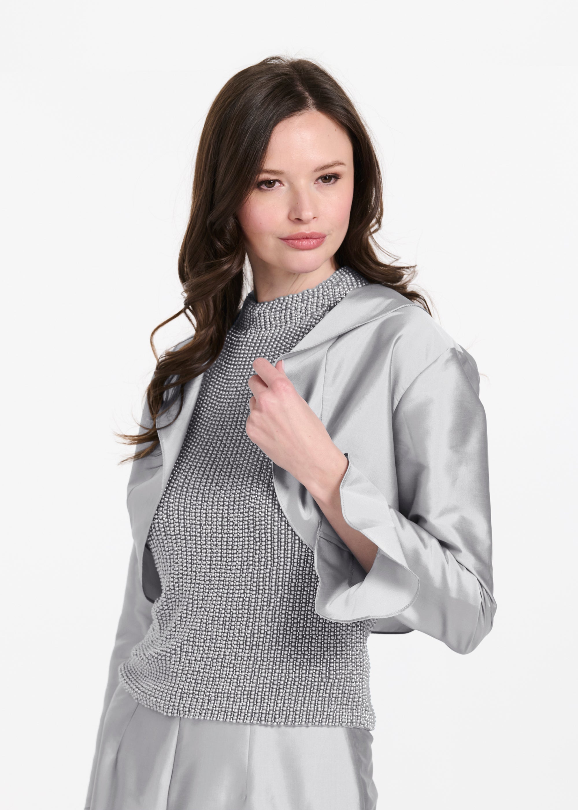 TAFFETA RUFFLE BOLERO NAVY