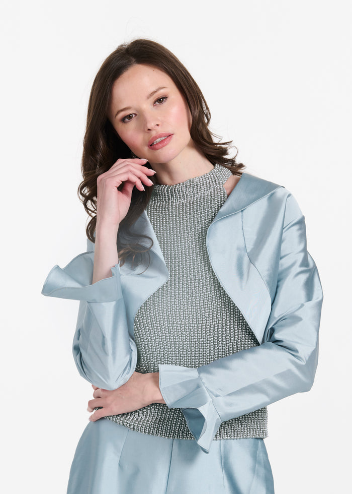 TAFFETA RUFFLE BOLERO LIGHT BLUE