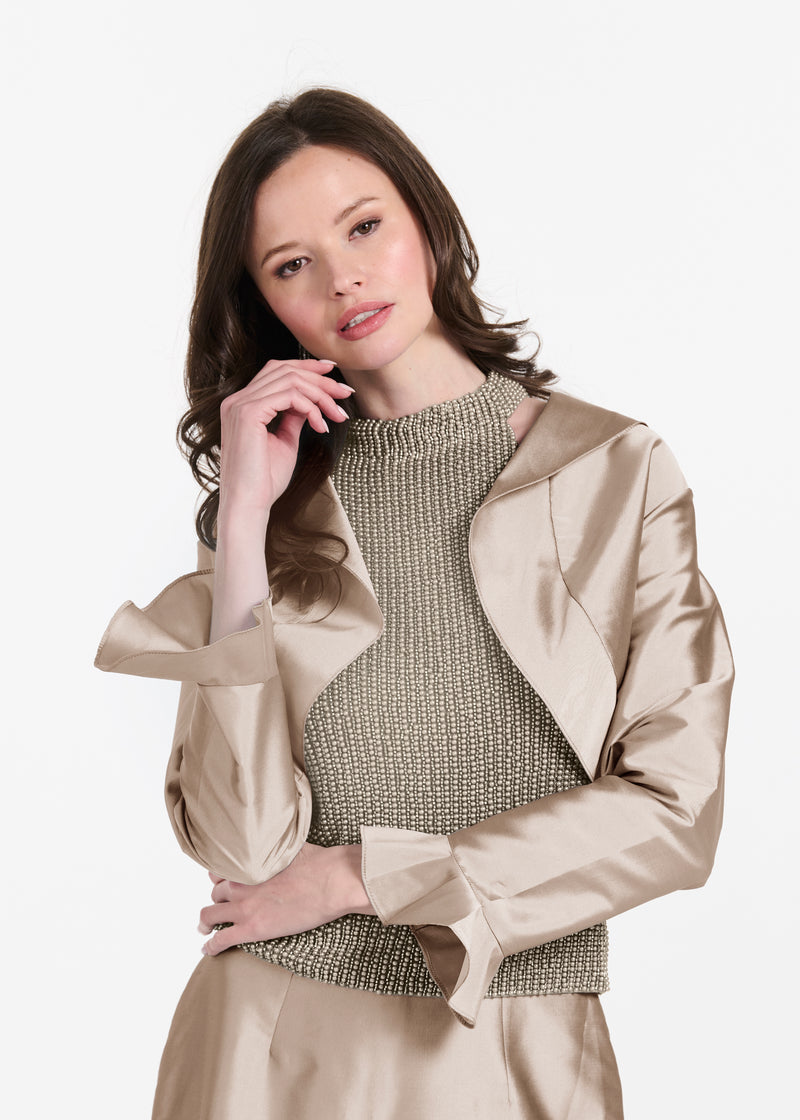TAFFETA RUFFLE BOLERO SUNTAN
