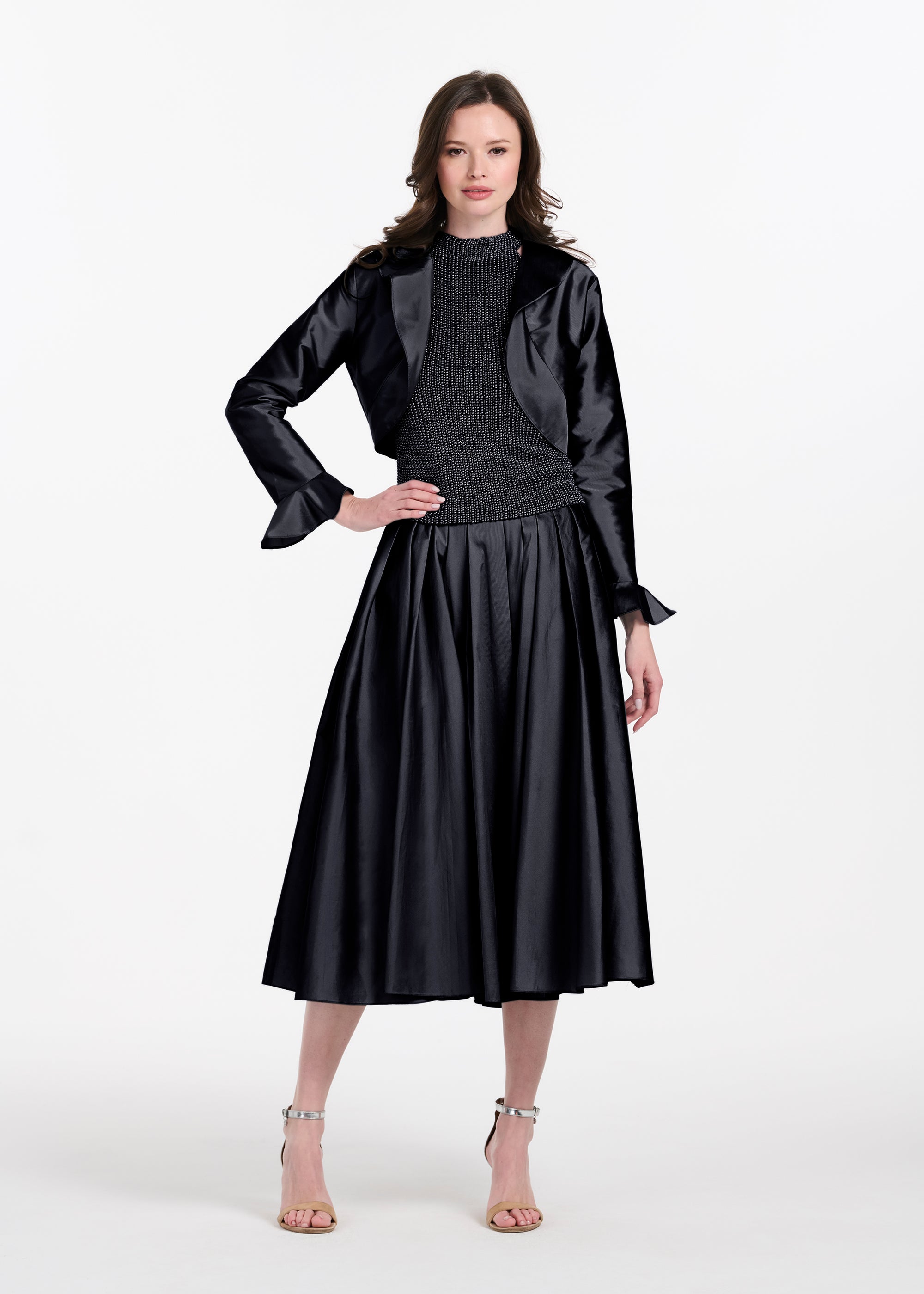 TAFFETA RUFFLE BOLERO NAVY