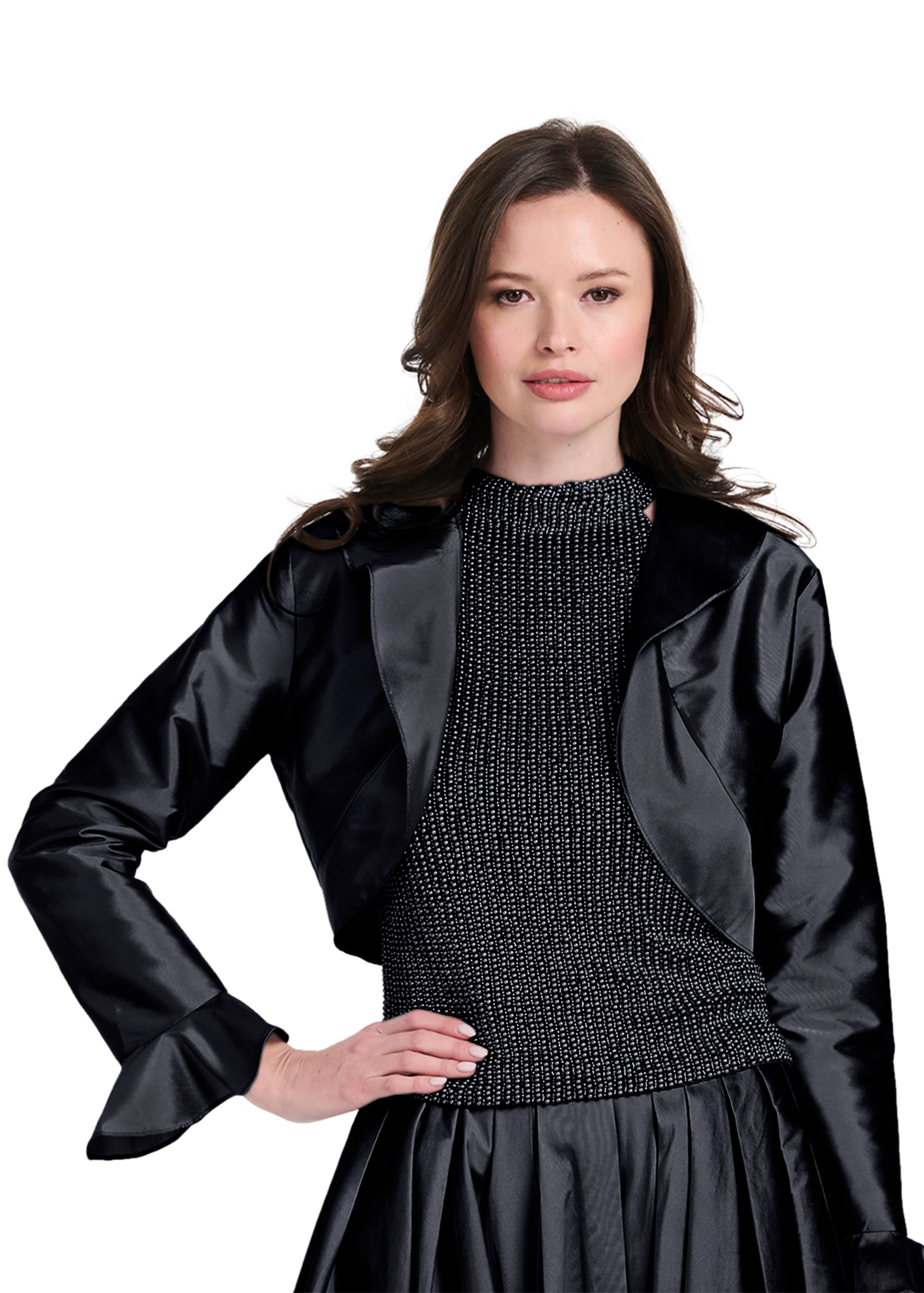 TAFFETA RUFFLE BOLERO BLACK