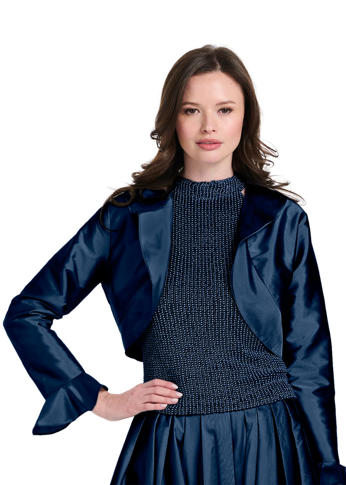 TAFFETA RUFFLE BOLERO NAVY