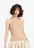 CHAMPAGNE PEARL ENCRUSTED SLEEVELESS MOCK NECK