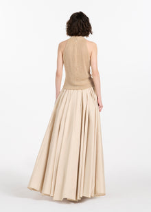 CHAMPAGNE PEARL ENCRUSTED SLEEVELESS MOCK NECK