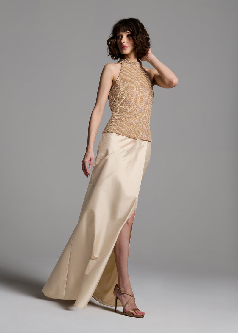 SOFT TAFFETA FAUX WRAP SKIRT CHAMPAGNE