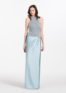 CHAMPAGNE PEARL ENCRUSTED SLEEVELESS MOCK NECK