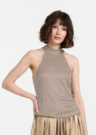 SILVER PEARLS ENCRUSTED SLEEVELESS MOCK NECK
