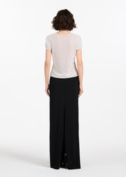 STRETCH PEARL BEADED V-NECK TOP IVORY PEARL