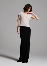 STRETCH PEARL BEADED V-NECK TOP IVORY PEARL