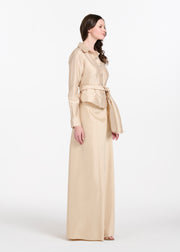 TAFFETA BLOUSE WITH CRYSTAL BOW BUTTONS AND SASH CHAMPAGNE