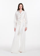 TAFFETA BLOUSE WITH CRYSTAL BOW BUTTONS AND SASH IVORY