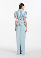 TAFFETA BIAS COLUMN SKIRT WITH SASH LIGHT BLUE