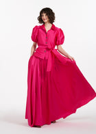 TAFFETA PUFF SLEEVE BLOUSE WITH CRYSTAL LOCKET HEART BUTTONS WATERMELON