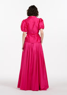 TAFFETA PUFF SLEEVE BLOUSE WITH CRYSTAL LOCKET HEART BUTTONS WATERMELON