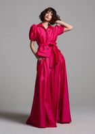 TAFFETA PUFF SLEEVE BLOUSE WITH CRYSTAL LOCKET HEART BUTTONS WATERMELON