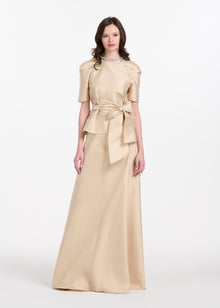 DRAPED TAFFETA BLOUSE WITH CRYSTAL NECKLACE CHAMPAGNE
