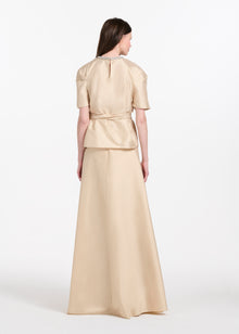 DRAPED TAFFETA BLOUSE WITH CRYSTAL NECKLACE CHAMPAGNE