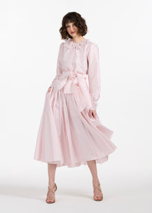 FLORAL COLLAR TAFFETA BLOUSE IVORY BLUSH