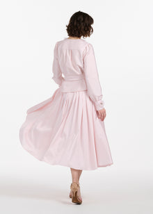 FLORAL COLLAR TAFFETA BLOUSE IVORY BLUSH