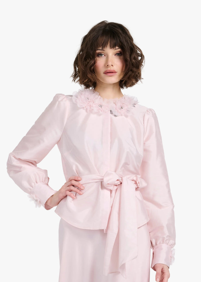 FLORAL COLLAR TAFFETA BLOUSE BLUSH