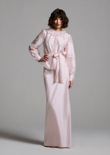 FLORAL COLLAR TAFFETA BLOUSE IVORY BLUSH