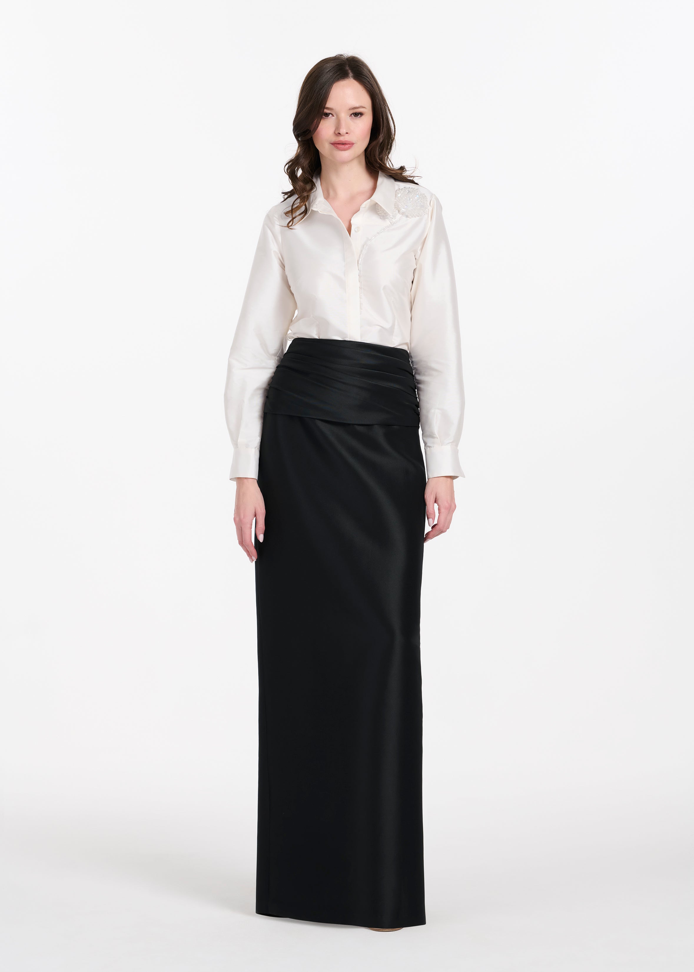 TAFFETA BLOUSE WITH CRYSTAL PEONY IVORY