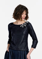 Sequin Top With Pailette Flowers Silver