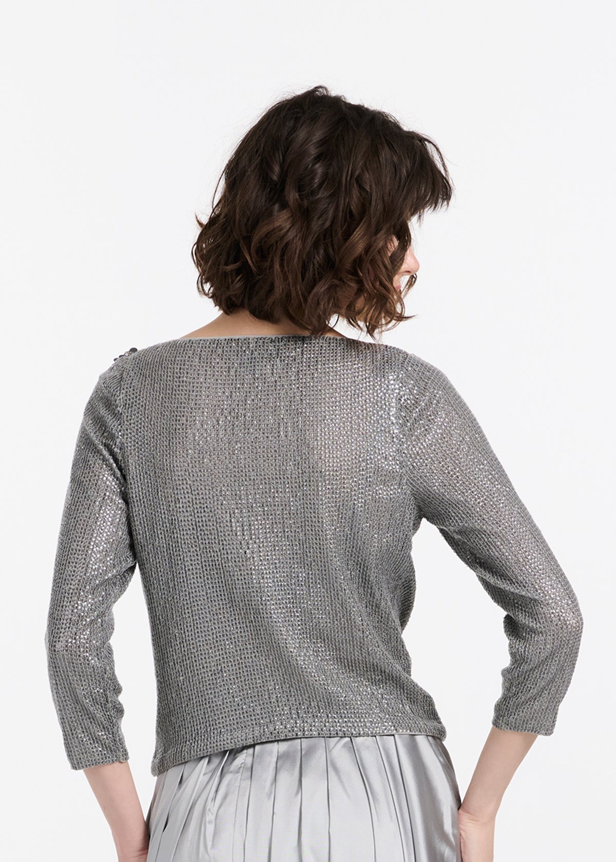 Sequin Top With Pailette Flowers Silver