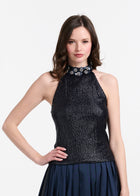 Sequin Halter With Pailette Flowers Suntan