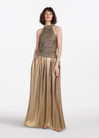 Sequin Halter With Pailette Flowers Suntan