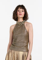 Sequin Halter With Pailette Flowers Suntan