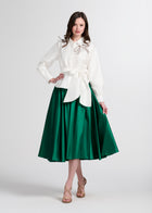 CRYSTAL BOW APPLIQUE BLOUSE IN SOFT TAFFETA IVORY