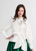 CRYSTAL BOW APPLIQUE BLOUSE IN SOFT TAFFETA IVORY