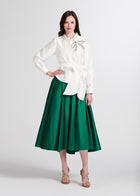 CRYSTAL BOW APPLIQUE BLOUSE IN SOFT TAFFETA IVORY