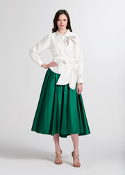 CRYSTAL BOW APPLIQUE BLOUSE IN SOFT TAFFETA IVORY