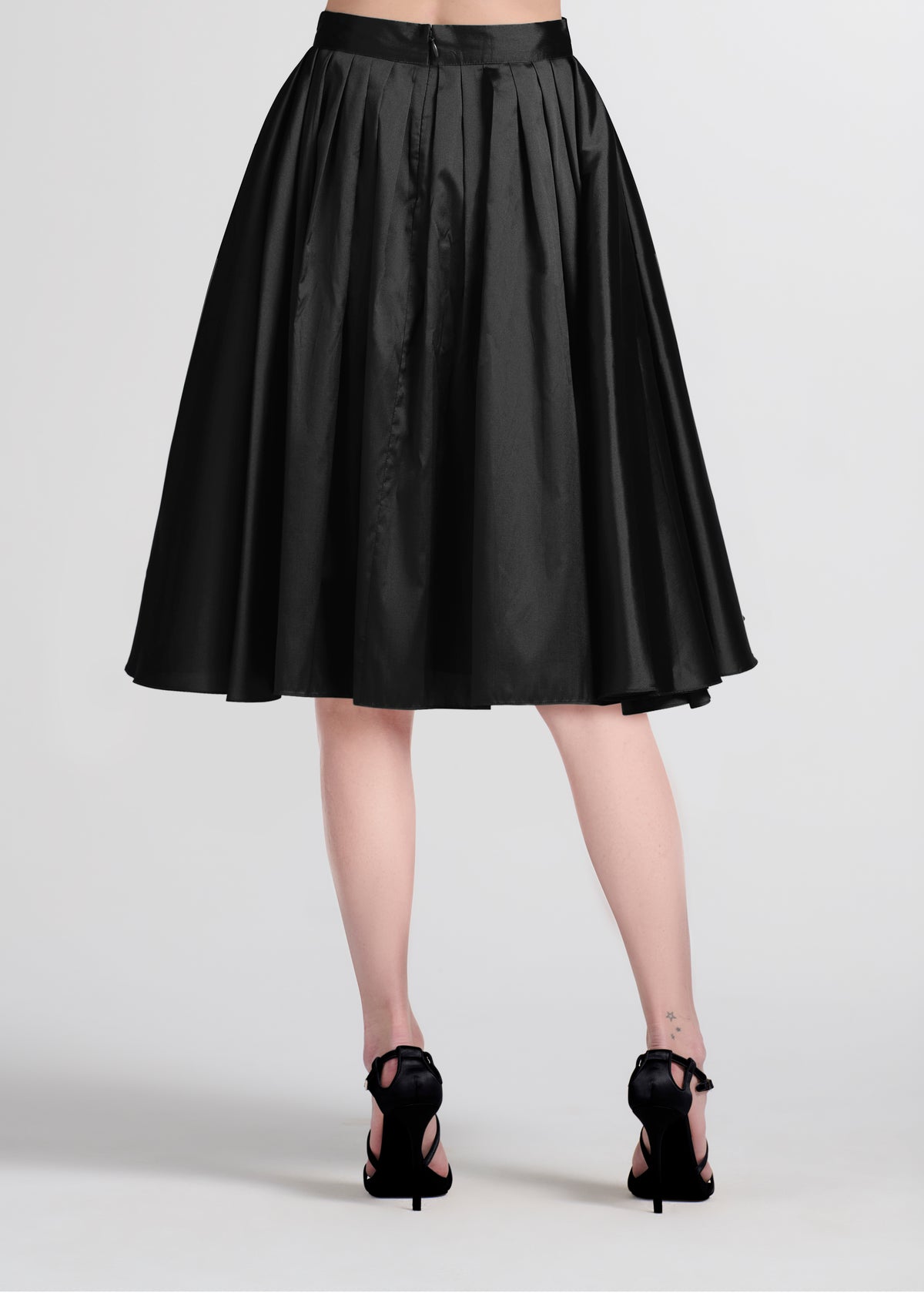 Soft Taffeta Knee Length Skirt - Black