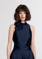 TAFFETA 3D APPLIQUÈ FLORAL SHELL NAVY