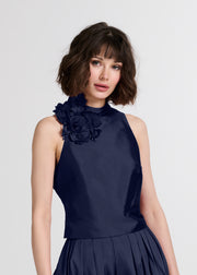 TAFFETA 3D APPLIQUÈ FLORAL SHELL NAVY