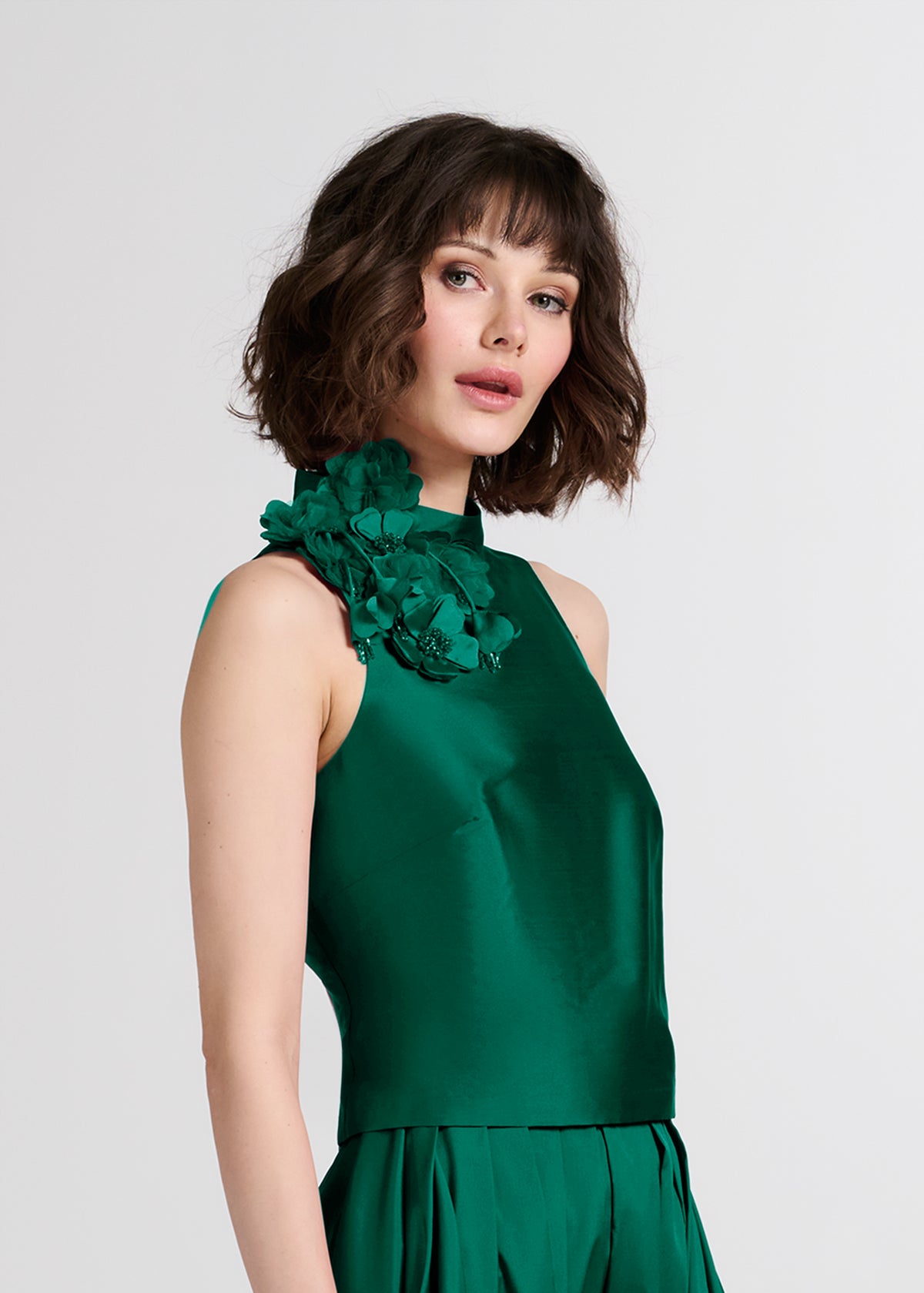 Taffeta 3D Appliquè Floral Shell Emerald