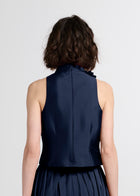 TAFFETA 3D APPLIQUÈ FLORAL SHELL NAVY