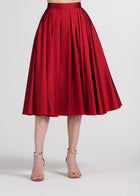 TEA LENGTH PLEATED SOFT TAFFETA MIDI SKIRT RED
